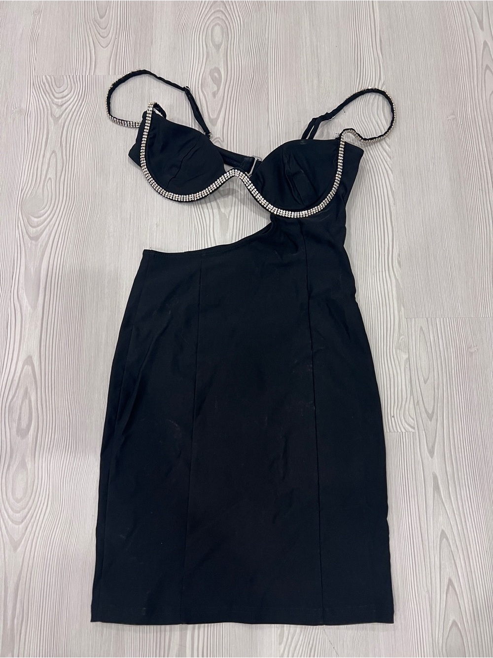White Fox Boutique Black Rhinestone-Trim Cutout Mini Dress - Picture 3 of 9